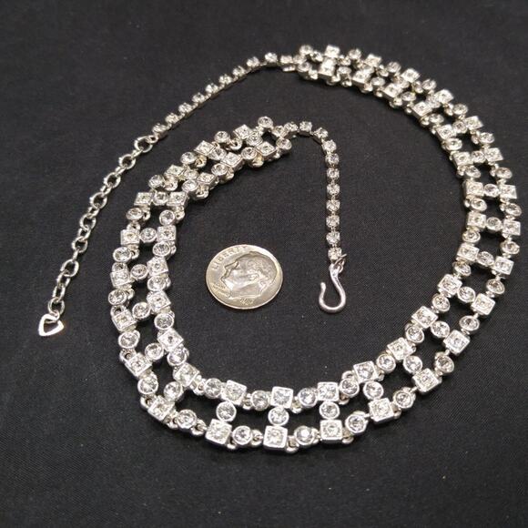 Art Deco Style Choker Necklace, Clear Rhinestones, 18 Inches, Hook Clasp - Picture 7 of 7